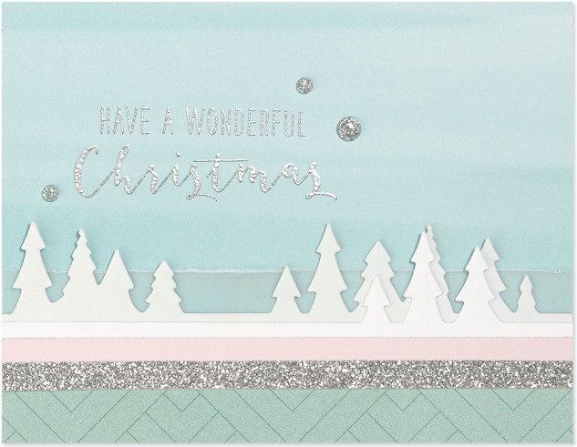 Pastel Christmas Trend #ctmh #closetomyheart #pastel #Christmas #trend #bashful #silver #glitter #pink #lightblue #juniper #December #wonderful #Christmas #card #cardmaking #thincuts #dies #diecuts #vellum #treeline #border #trees